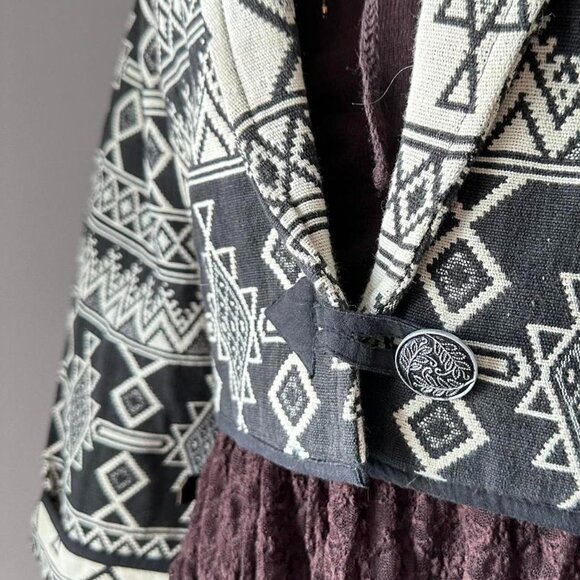 Vintage 100% Cotton Y2K Boho black and white Aztec Jacket - Picture 3 of 7